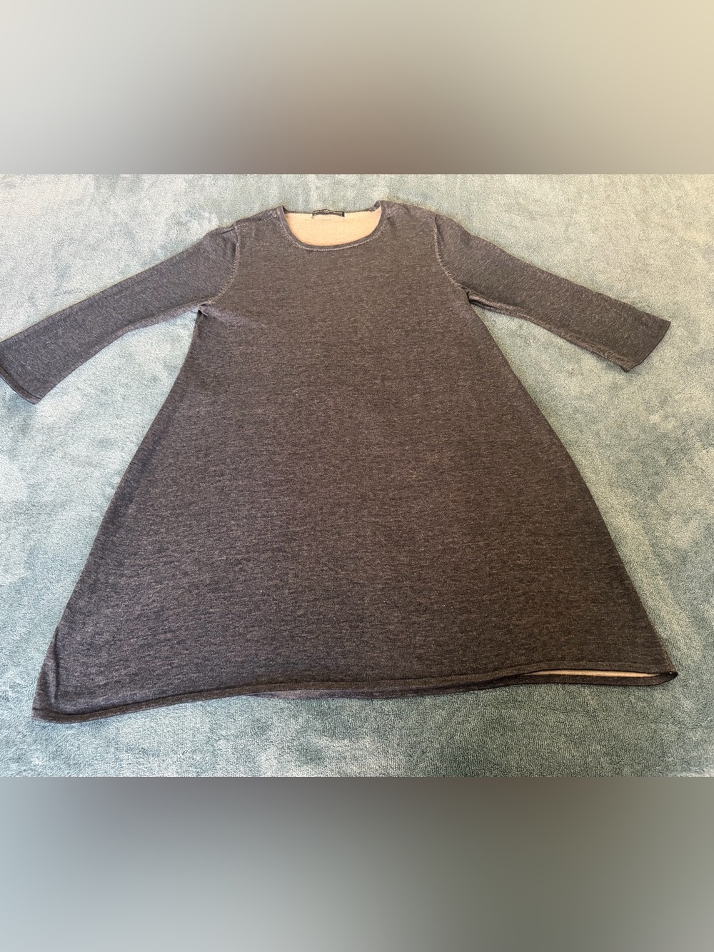 Peruvian Connection Melange Knit Dress Pima Cotton Size L Navy Blue Beige Boho - Picture 2 of 9